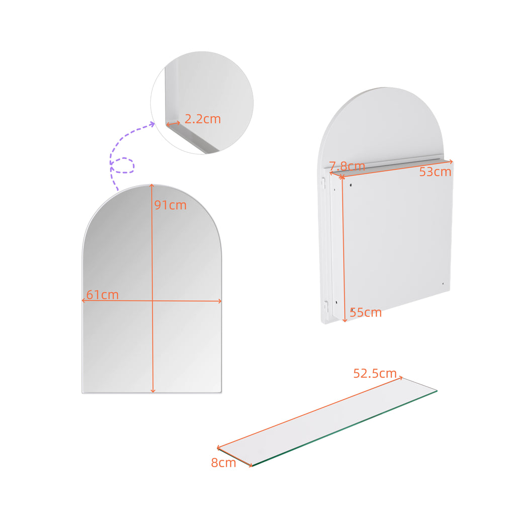 Spiegelkast boogvormig wit – 91 cm