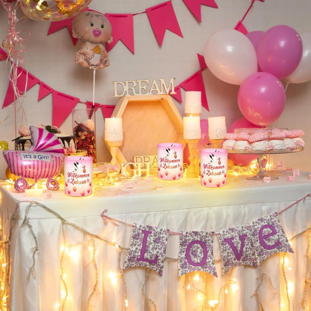 Windlicht 'Welcome Home' ooievaar roze – set van 12