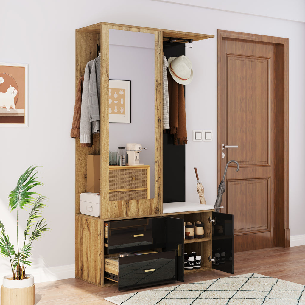 Elegante garderobekast met spiegel naturel – set