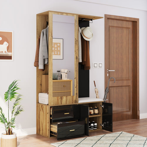 Elegante garderobekast met spiegel naturel – set