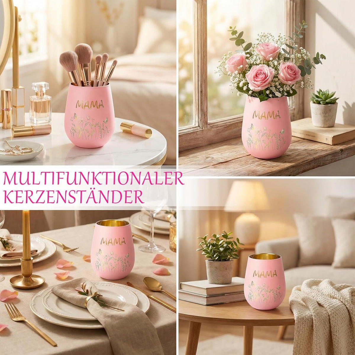 Kandelaar 'Mama' glas roze – 15 cm