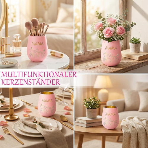 Kandelaar 'Mama' glas roze – 15 cm