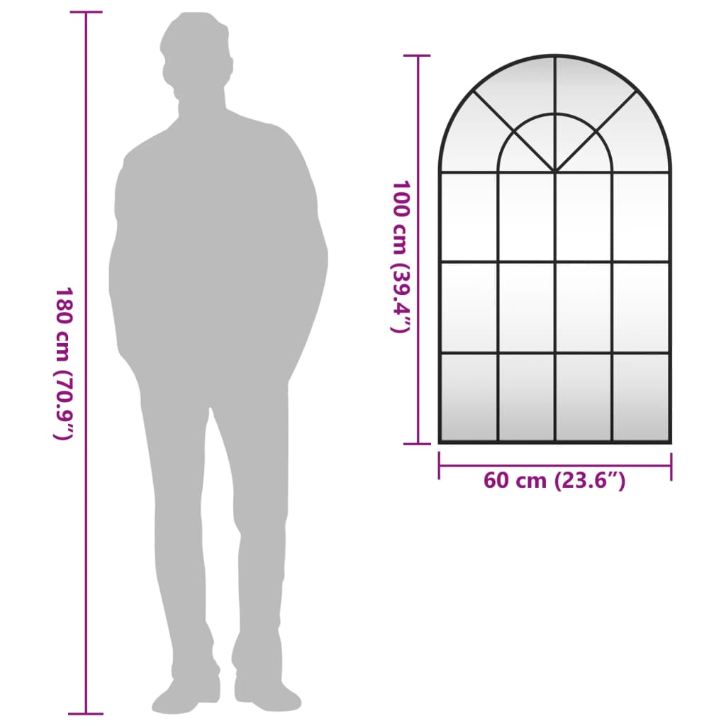 Wandspiegel gebogen zwart – 100 cm