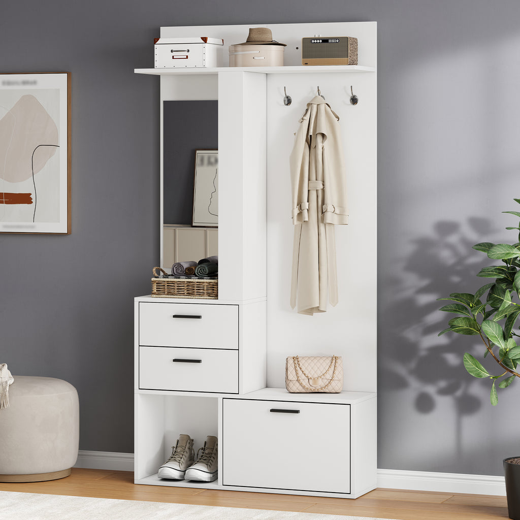 Garderobekast met spiegel wit – set
