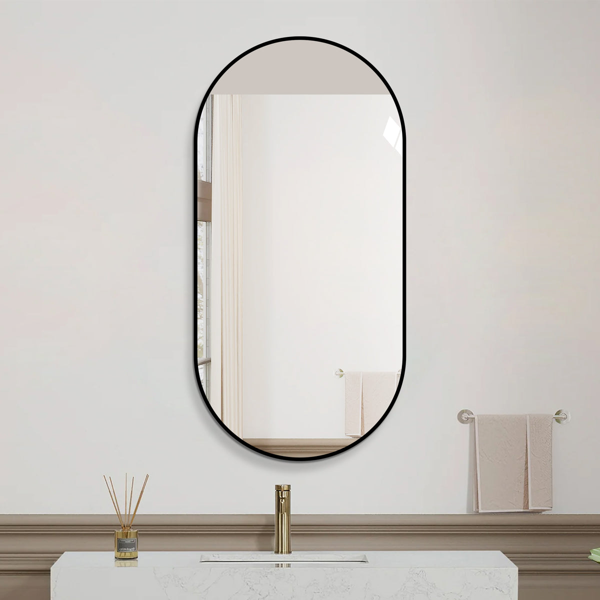 Boogspiegel zwart metaal – 120 cm