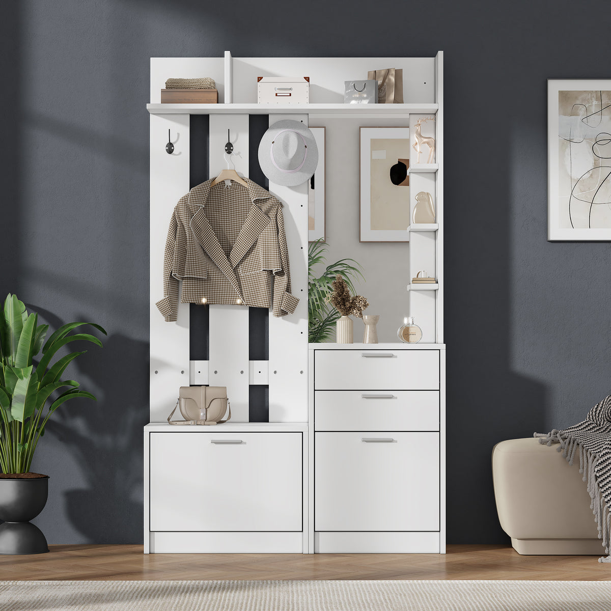 Garderobekast met spiegel wit – set