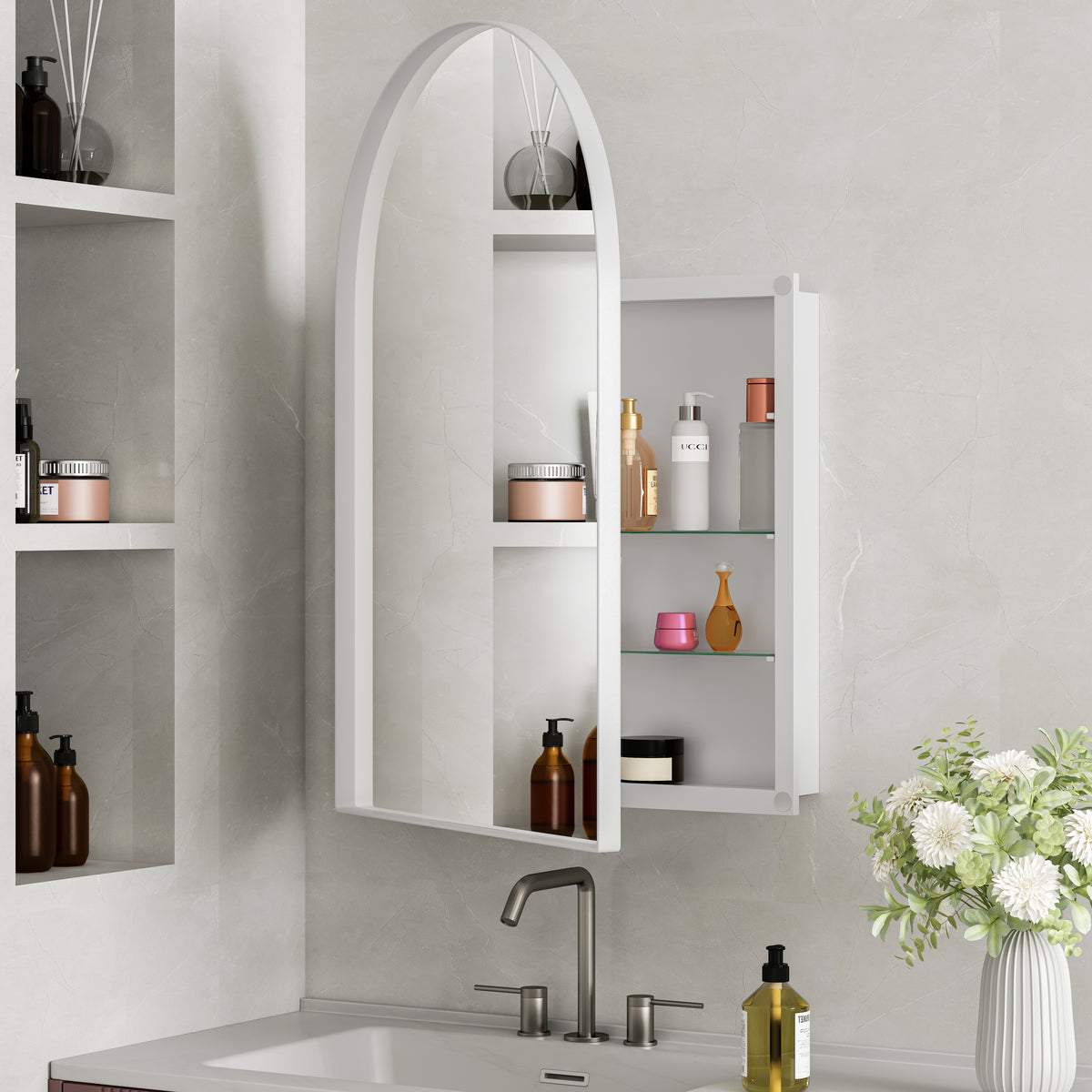 Spiegelkast boogvormig wit – 91 cm