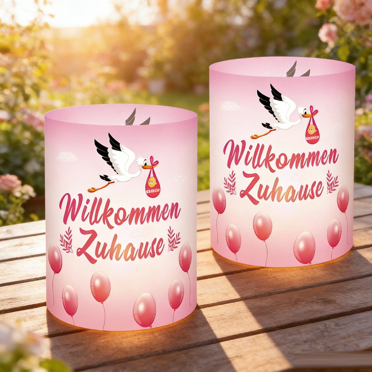 Windlicht 'Welcome Home' roze – set van 12