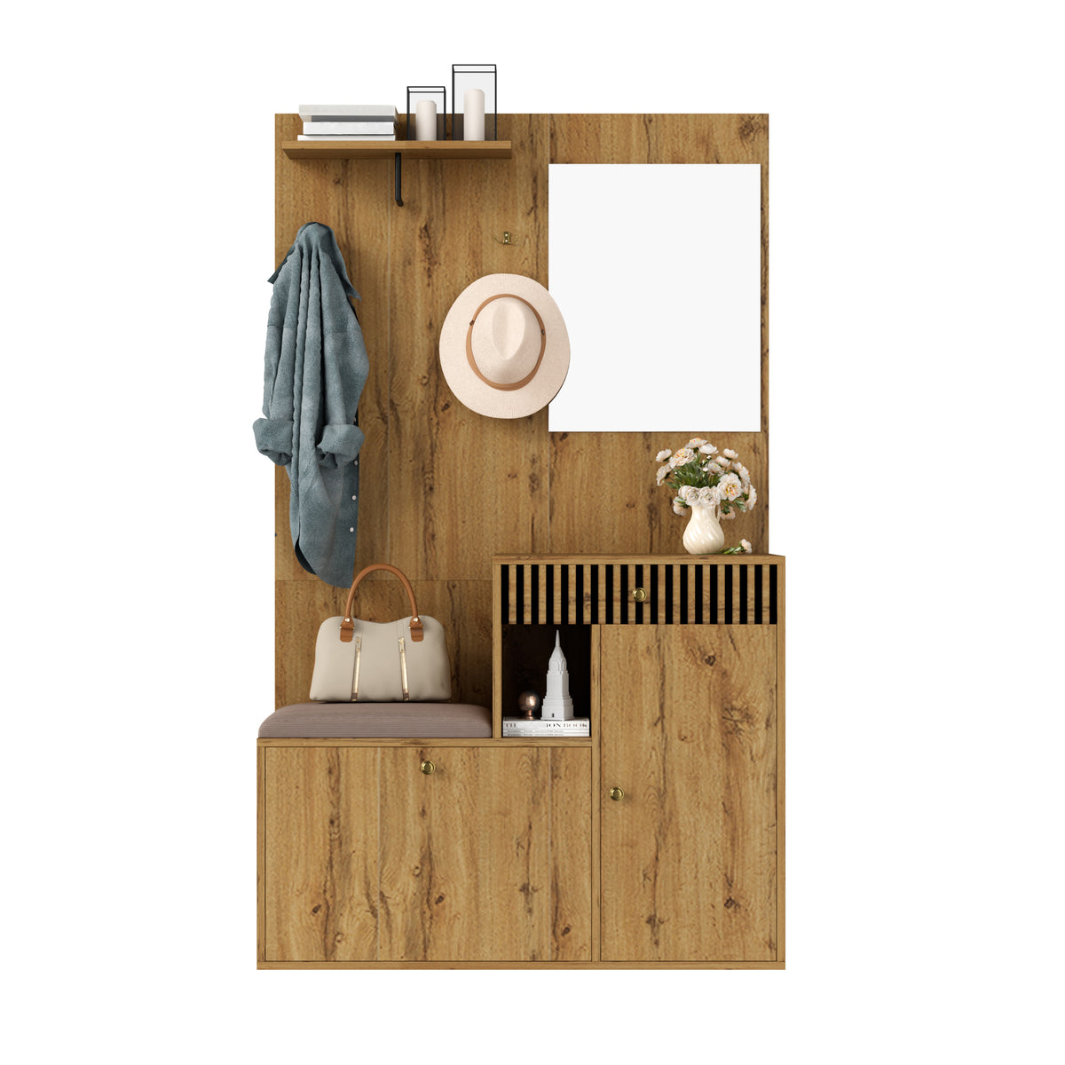 Halmeubel met spiegel naturel – set