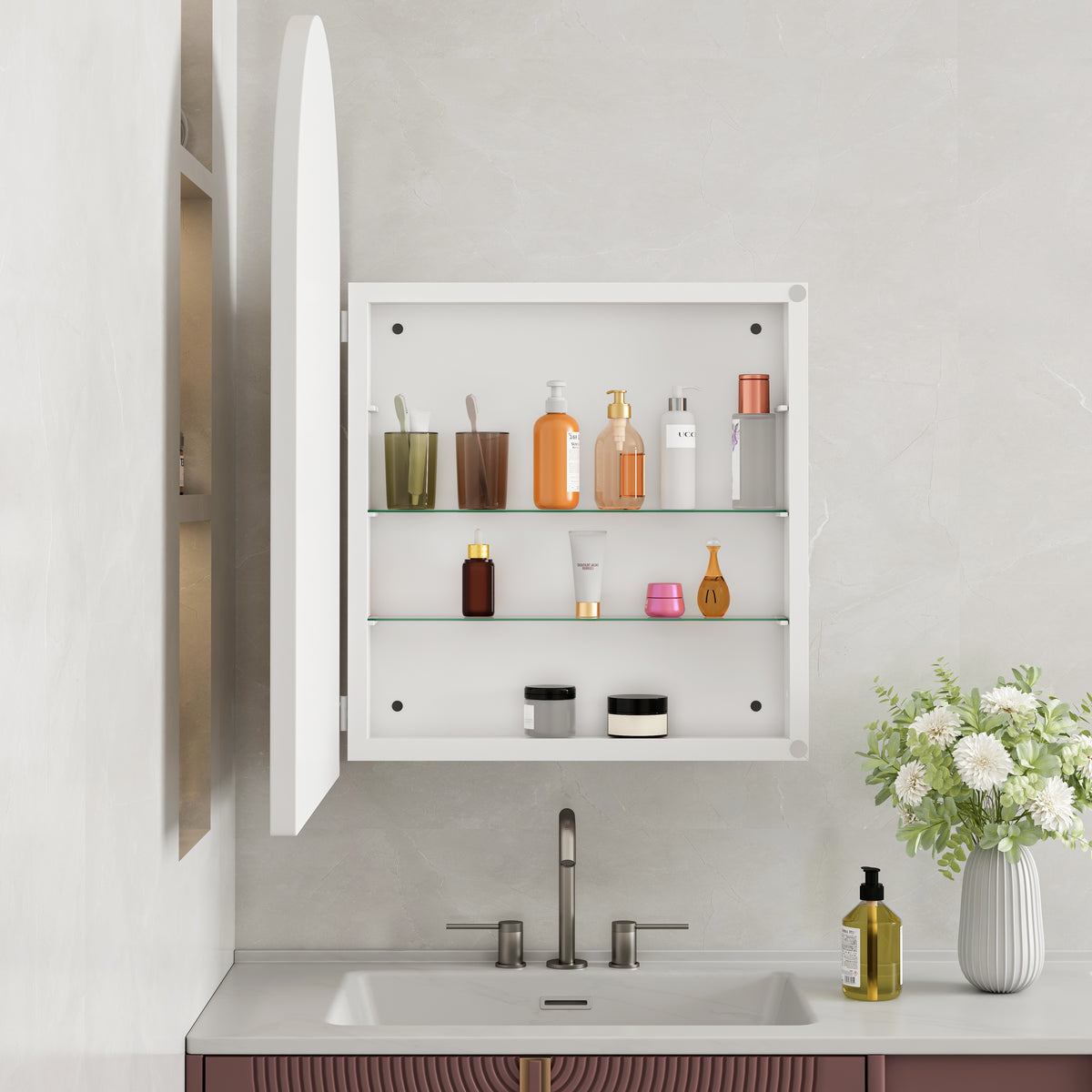 Spiegelkast boogvormig wit – 91 cm