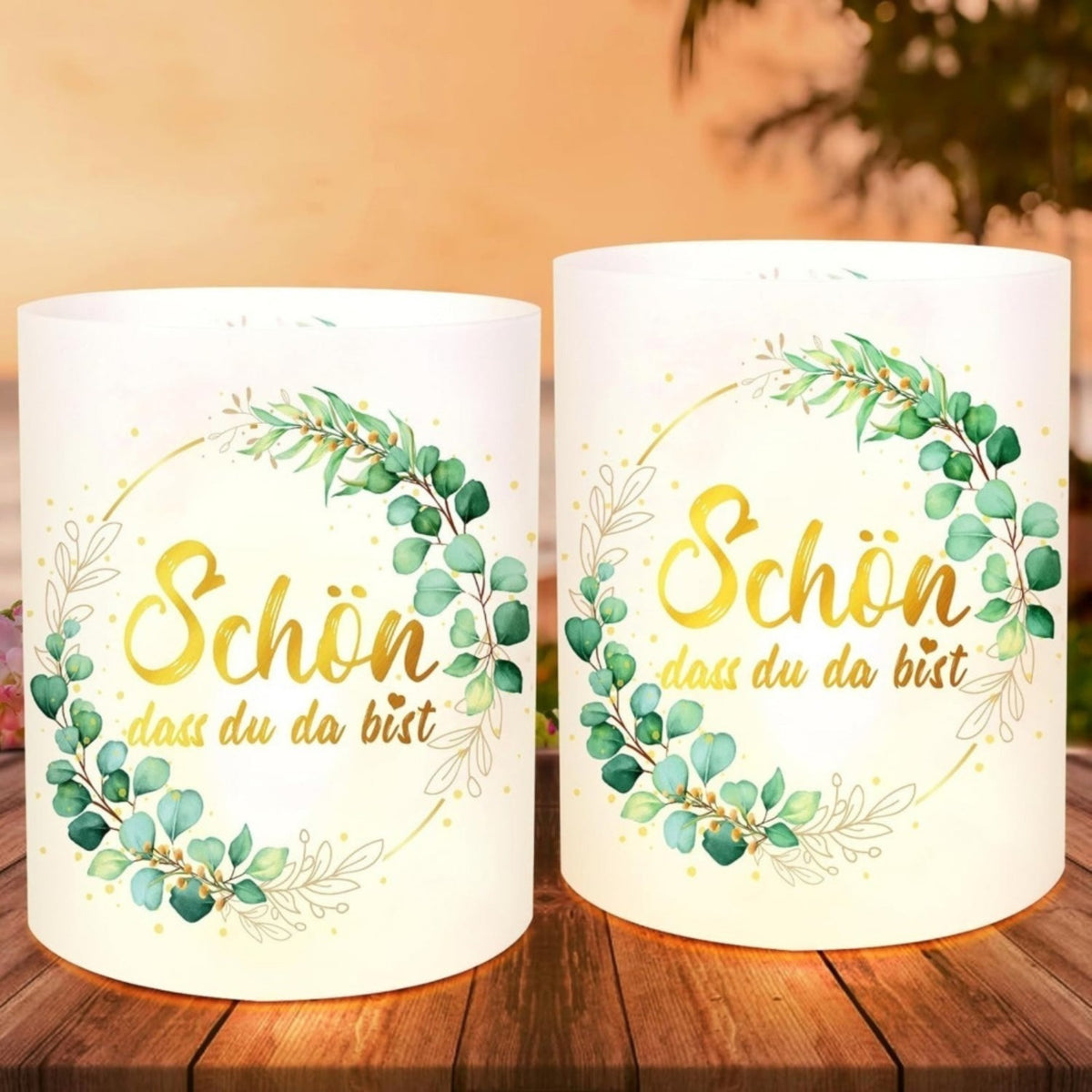 Windlicht feesttafel groen eucalyptus – set van 12