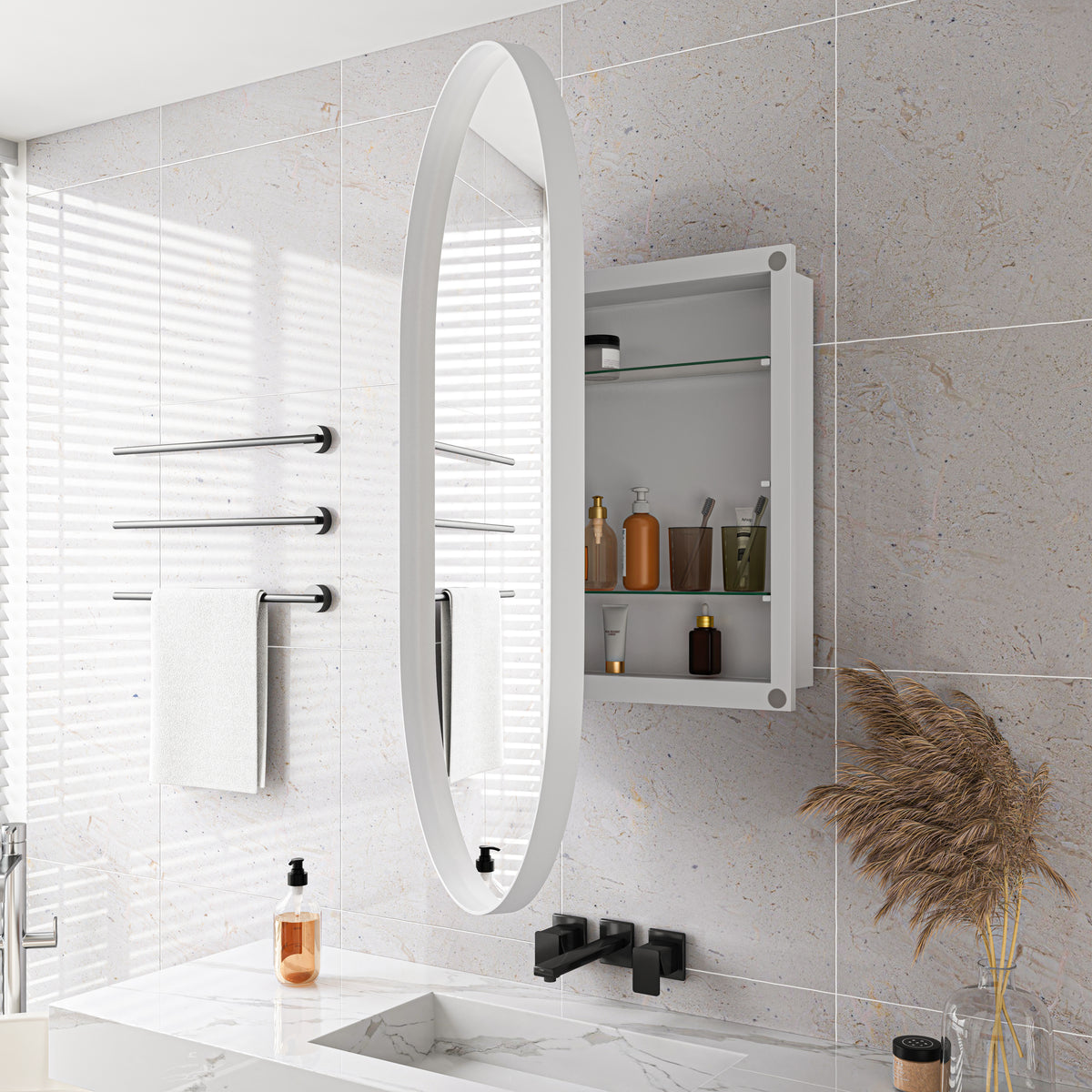 Spiegelkast ovaal wit – 85 cm