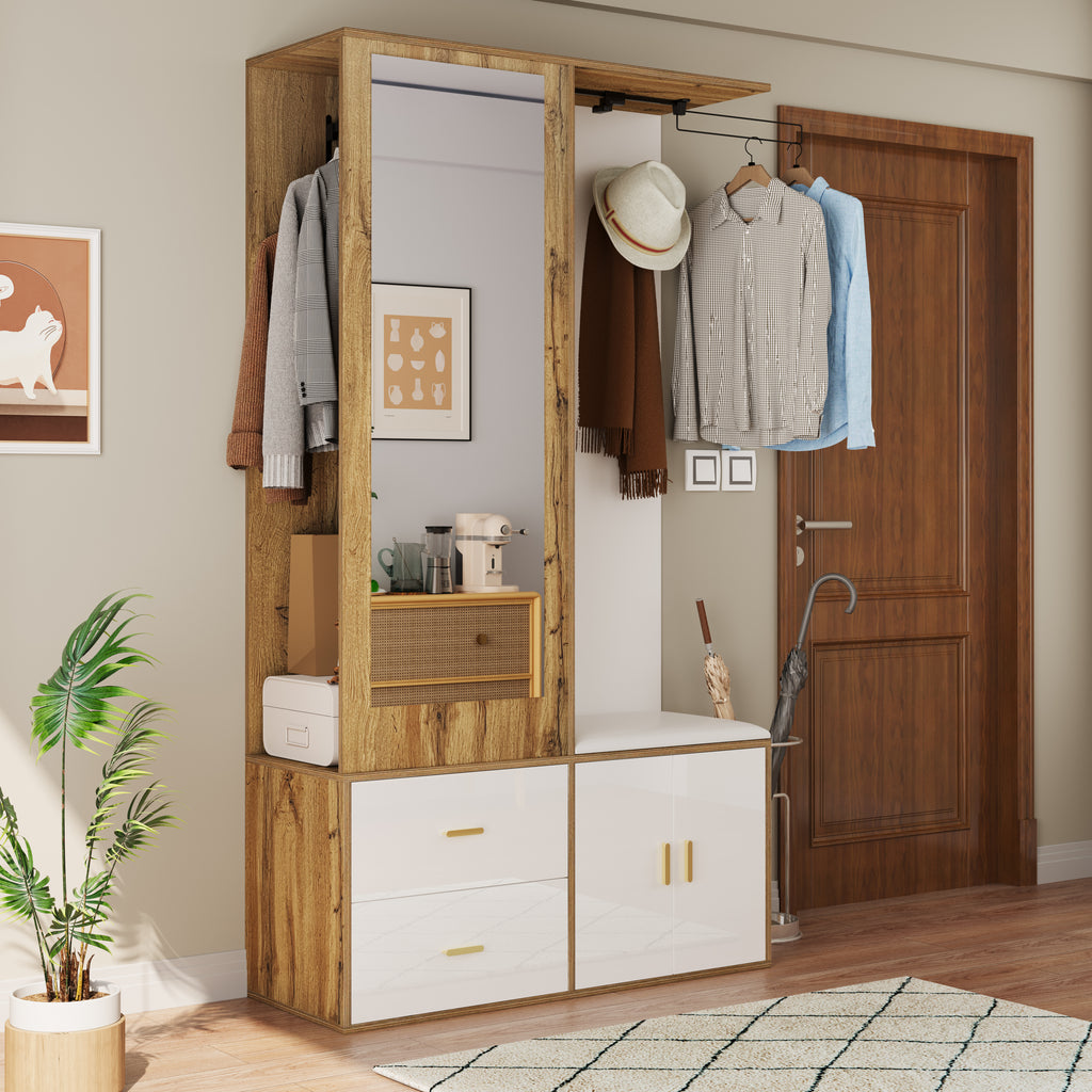 Elegante garderobekast met spiegel naturel – set