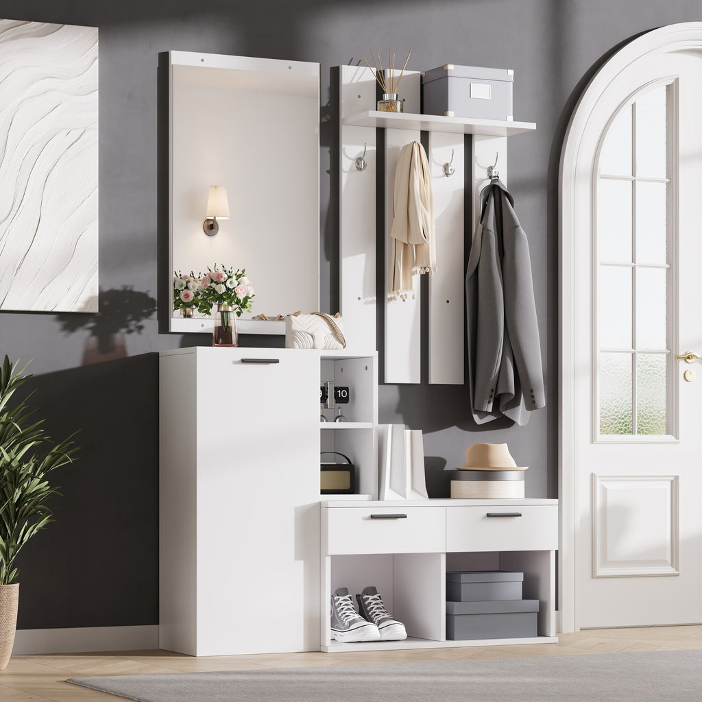Garderobekast met spiegel wit – set