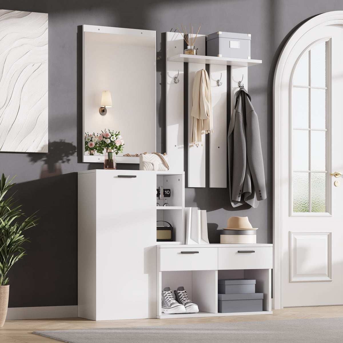 Garderobekast met spiegel wit – set