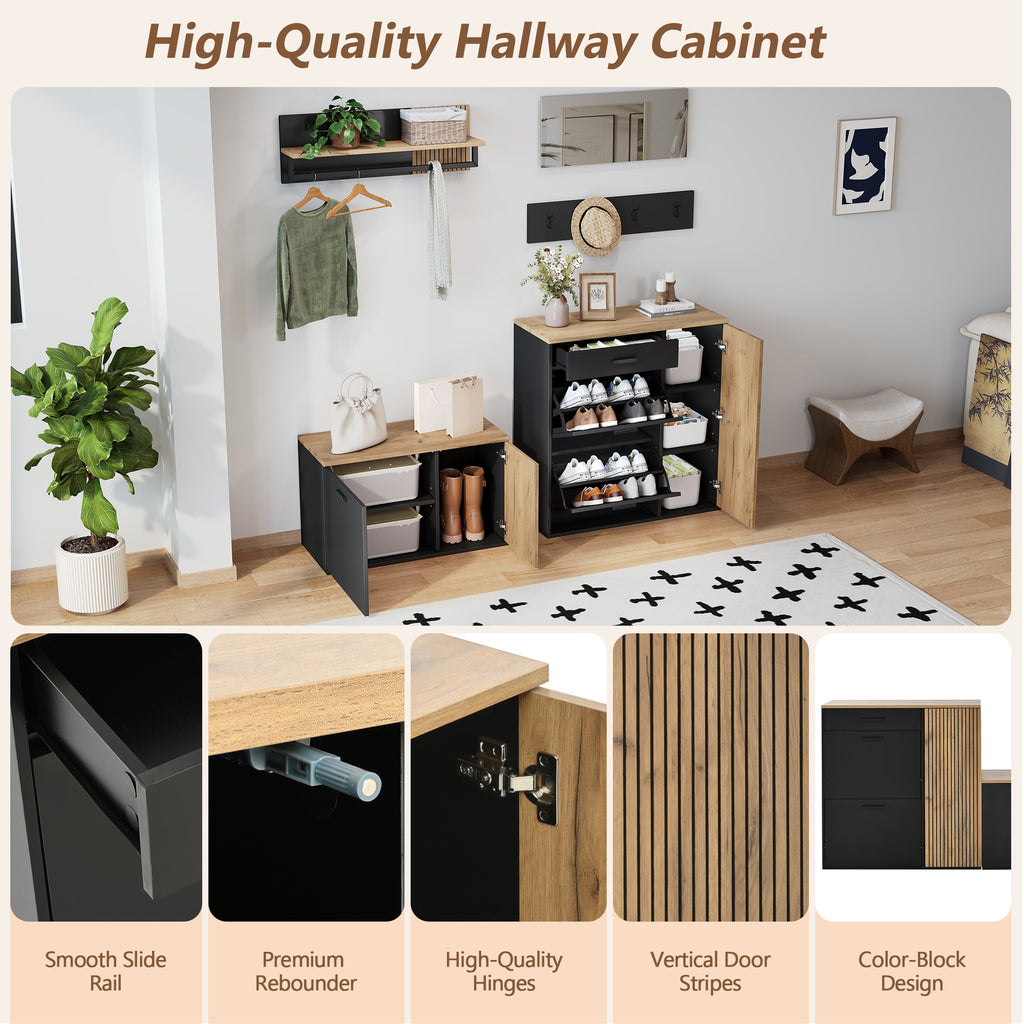 Halmeubel met spiegel naturel – 5-delige set