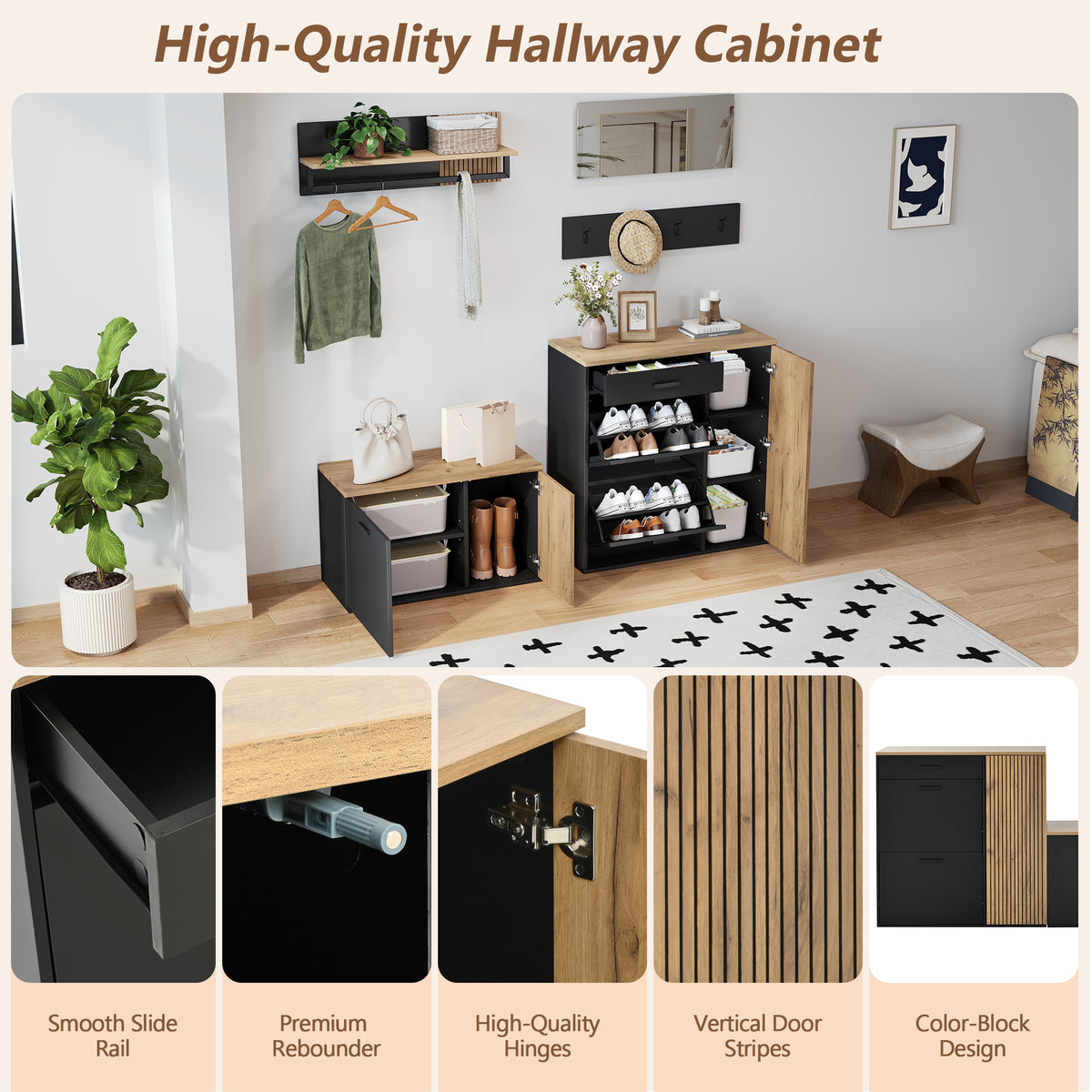 Halmeubel met spiegel naturel – 5-delige set