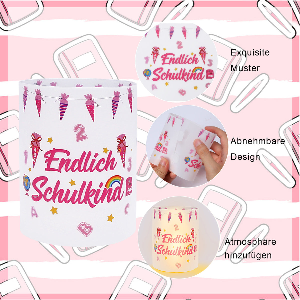 Windlicht schoolstart roze – set van 12