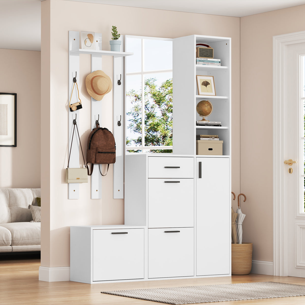 Halmeubel met spiegel wit – set