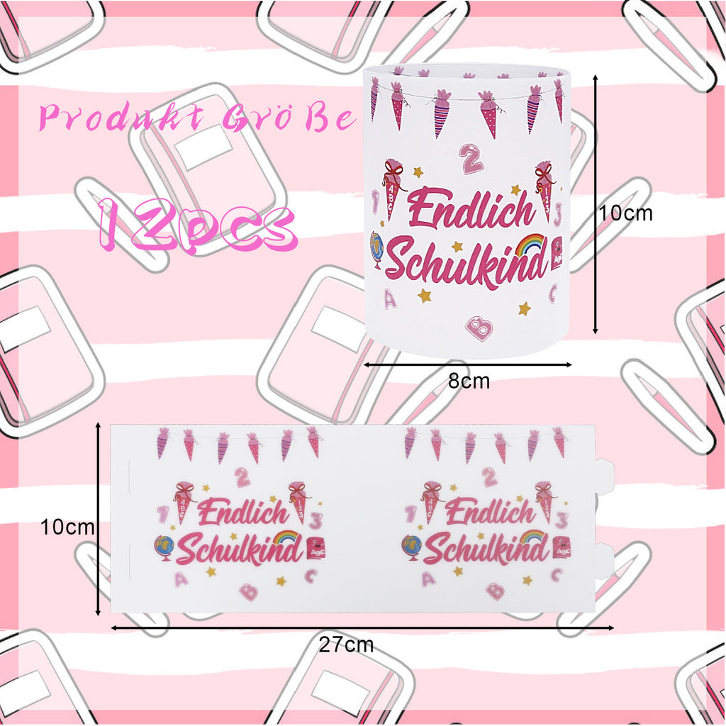 Windlicht schoolstart roze set – 12 stuks