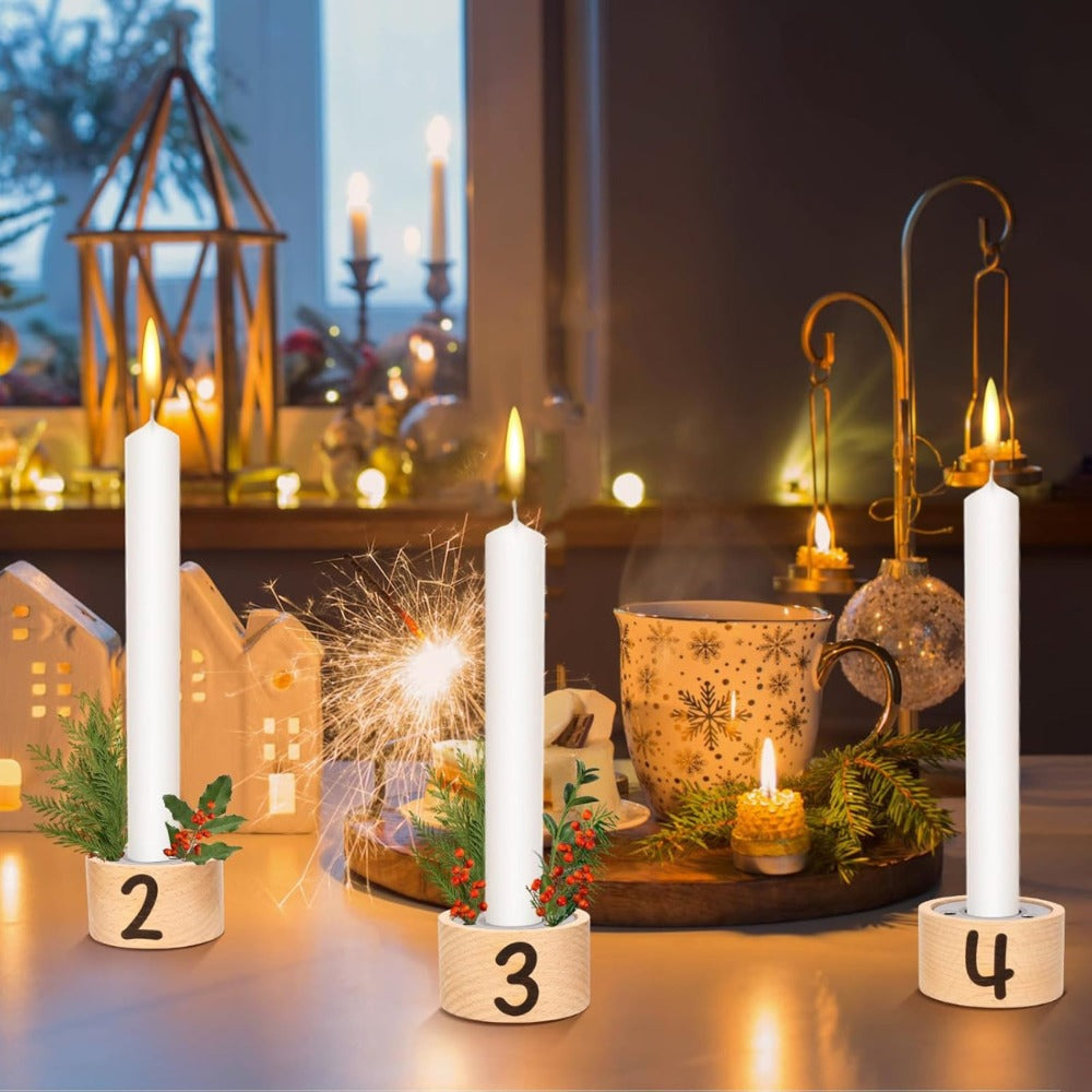 Kaarsenstandaard hout met bloeminzet – set van 4