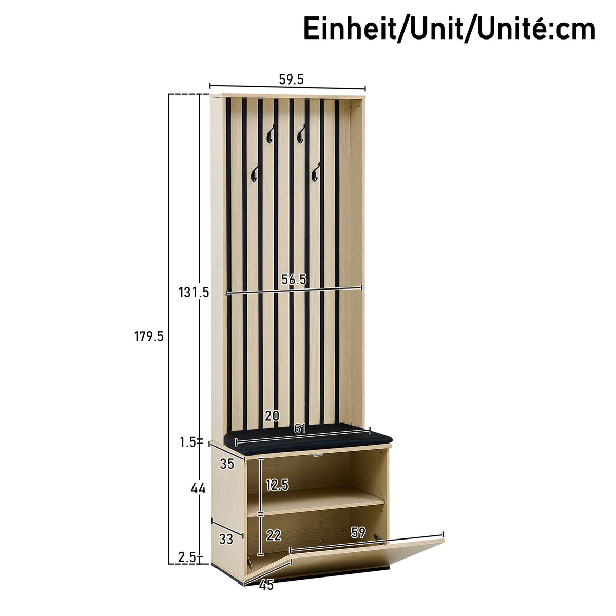 Garderobekast met spiegel houtkleurig – set