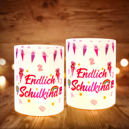 Windlicht schoolstart roze set – 12 stuks