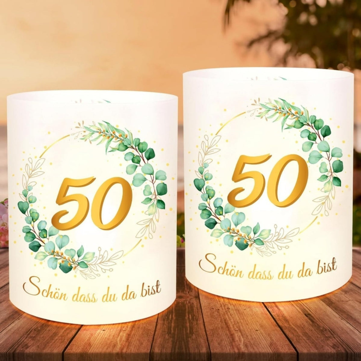Windlicht gouden bruiloft eucalyptus – set van 12