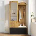 Stijlvolle garderobekast met spiegel naturel – set