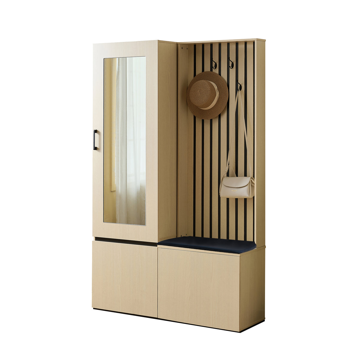 Garderobekast met spiegel houtkleurig – set