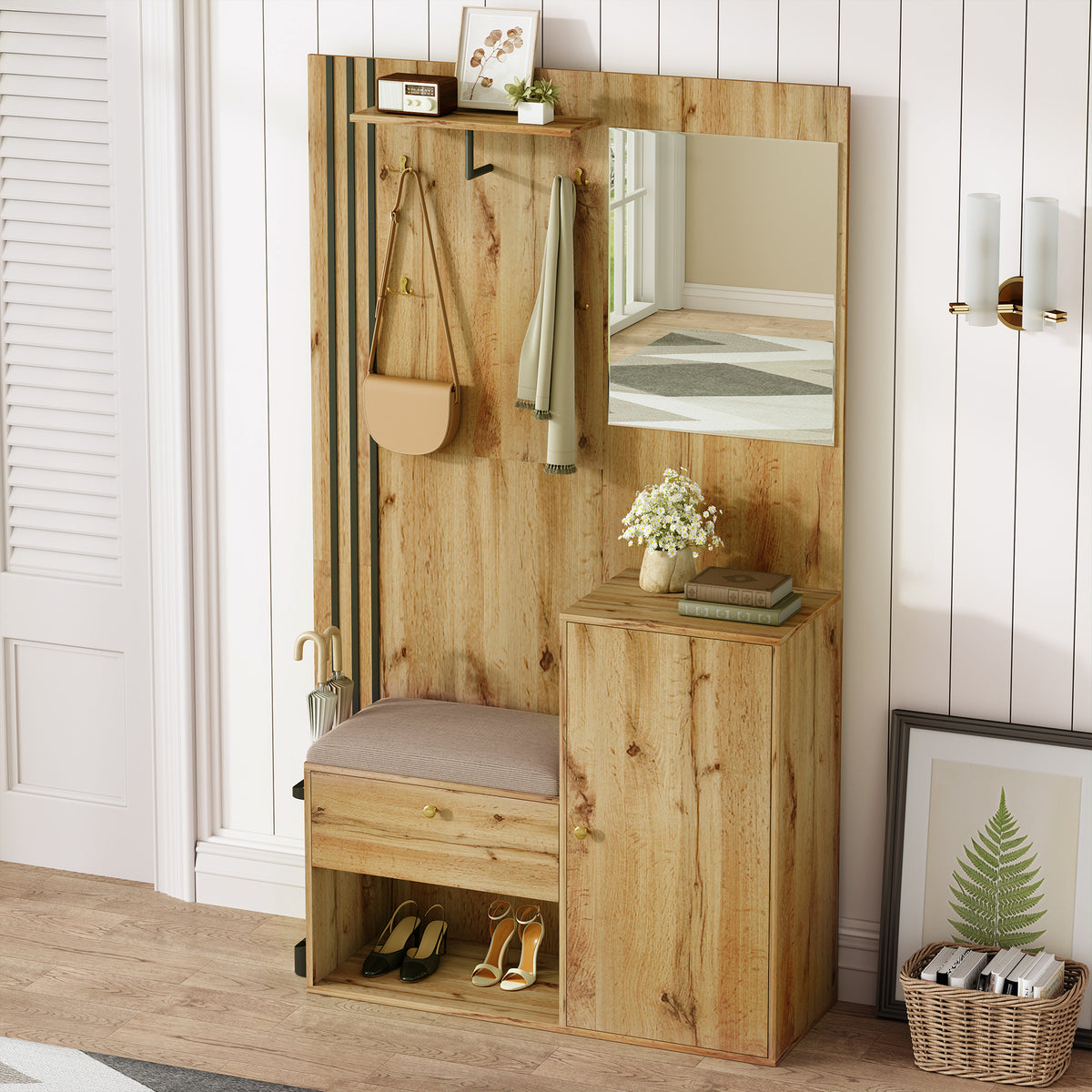 Garderobekast met spiegel naturel – set