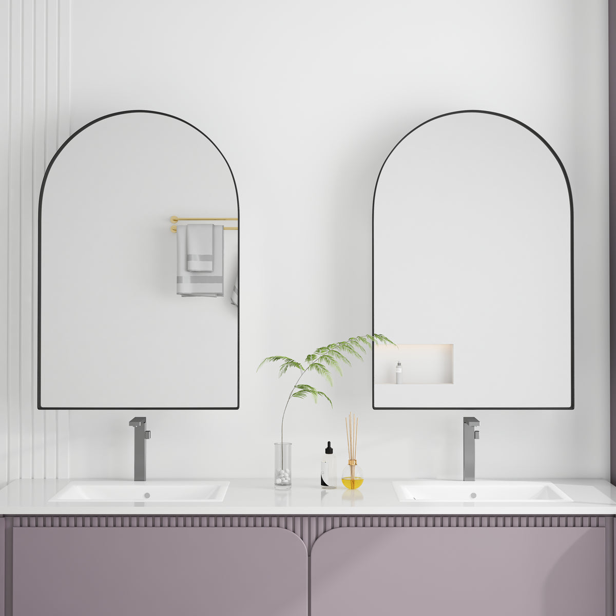 Spiegelkast boogvormig zwart – 91 cm