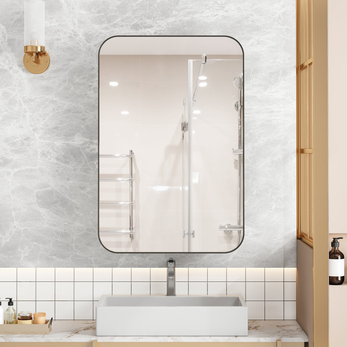 Spiegelkast rechthoekig zwart – 76 cm