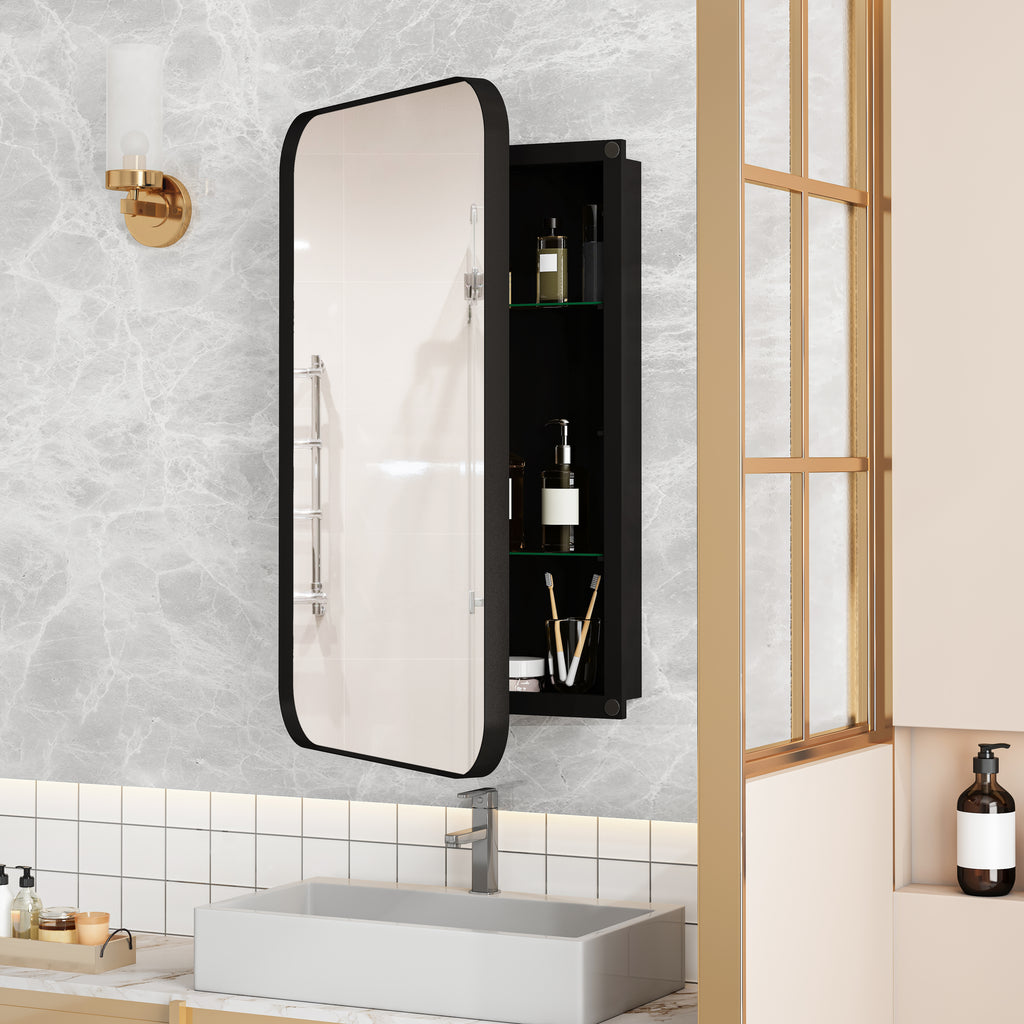 Spiegelkast rechthoekig zwart – 76 cm