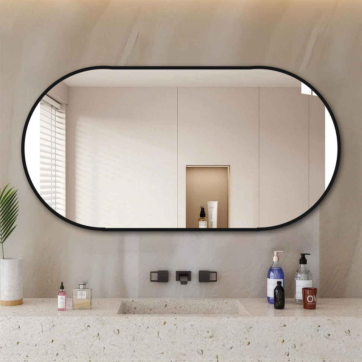 Boogspiegel zwart metaal – 120 cm