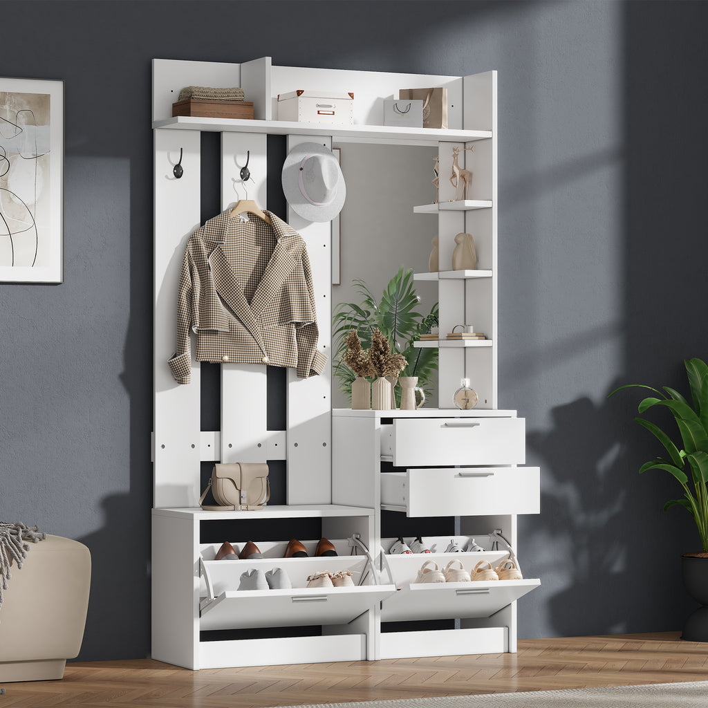 Garderobekast met spiegel wit – set