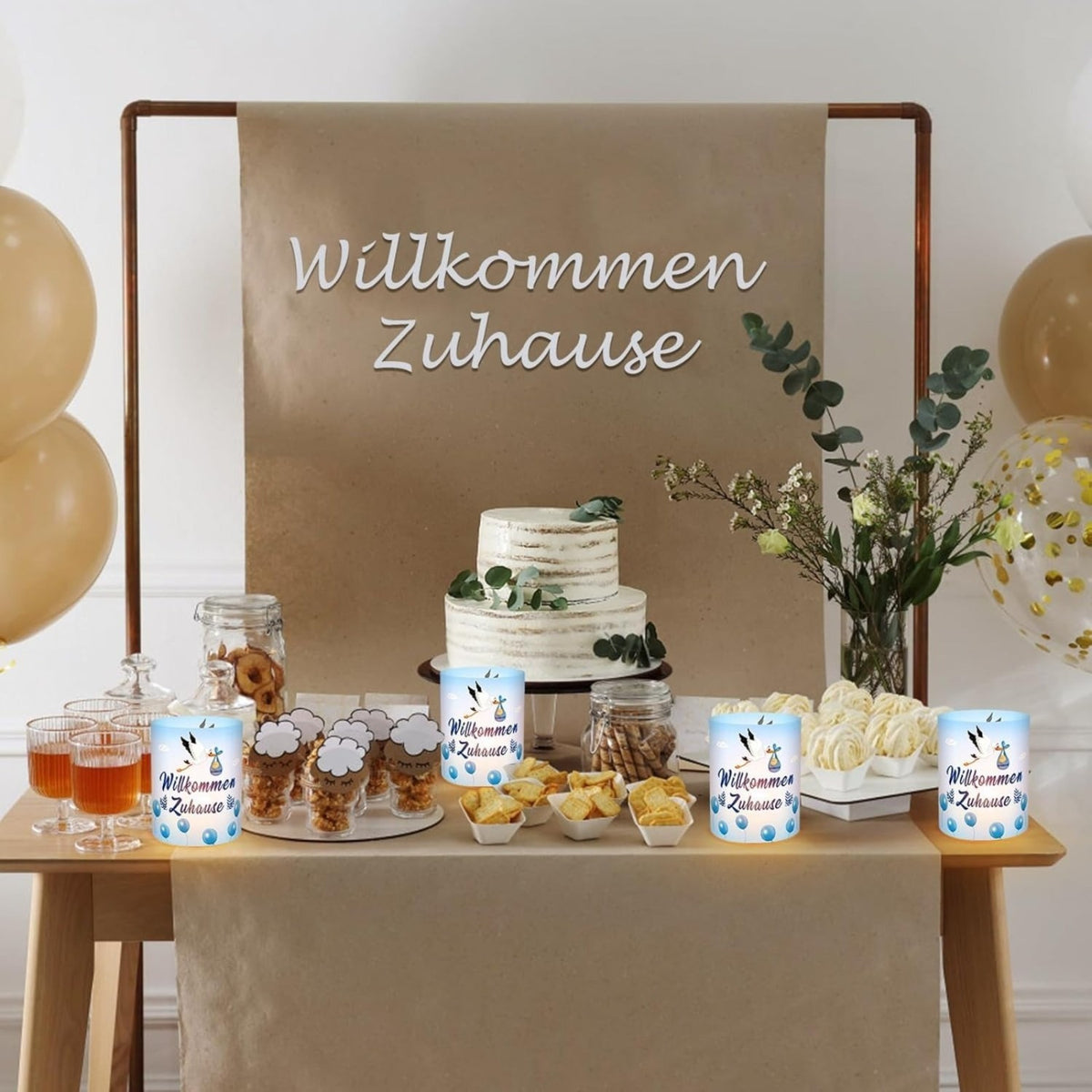 Windlicht 'Welcome Home' blauw – set van 12