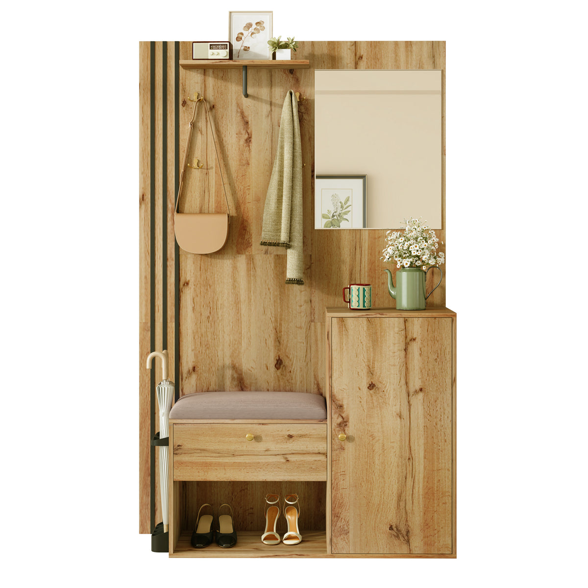 Garderobekast met spiegel naturel – set