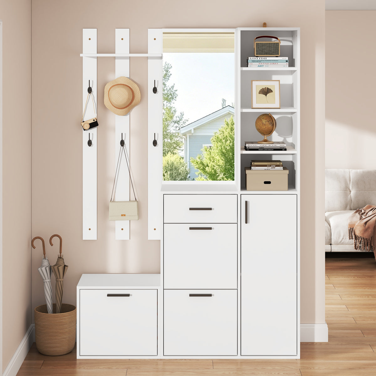Halmeubel met spiegel wit – set