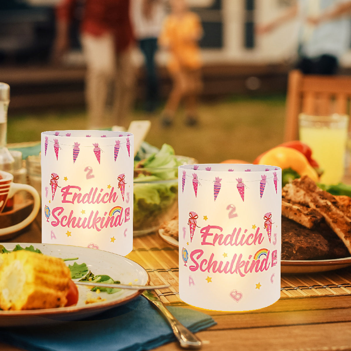 Windlicht schoolstart roze set – 12 stuks