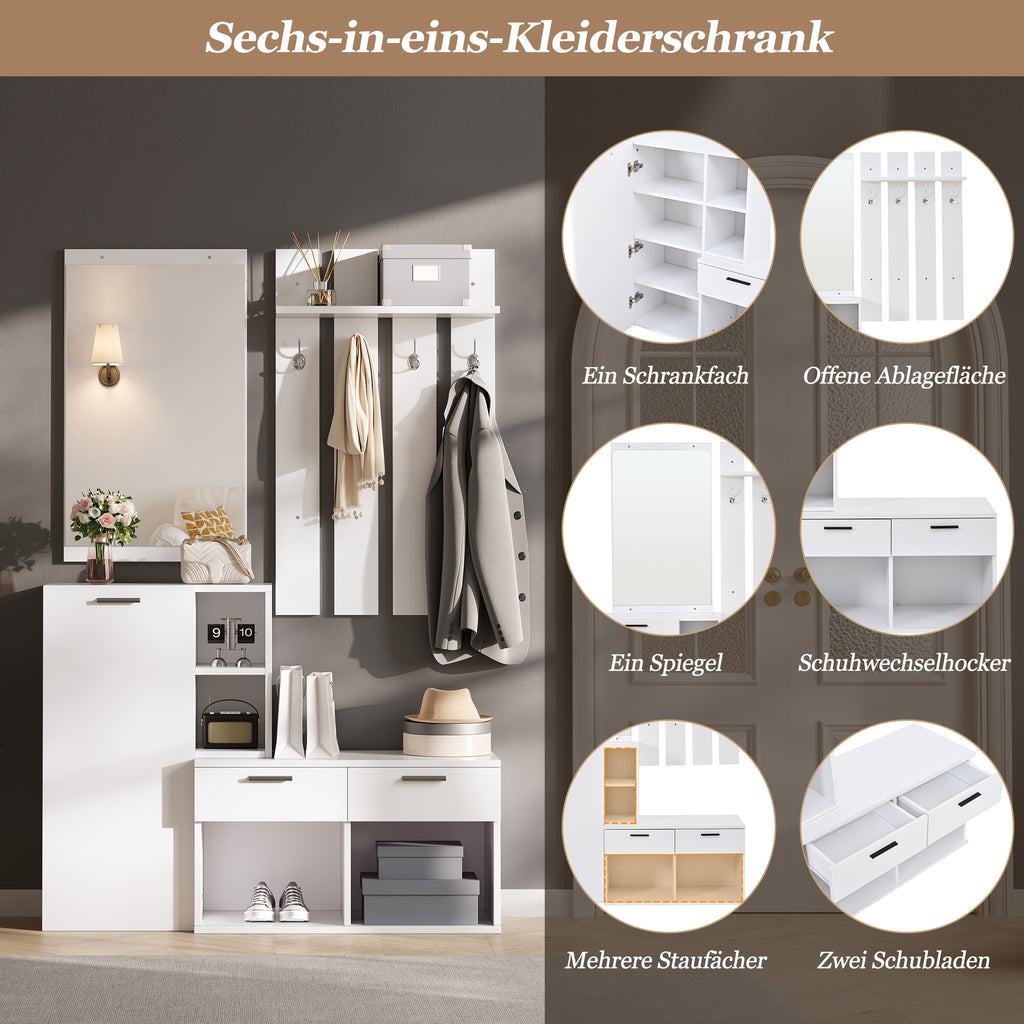 Garderobekast met spiegel wit – set
