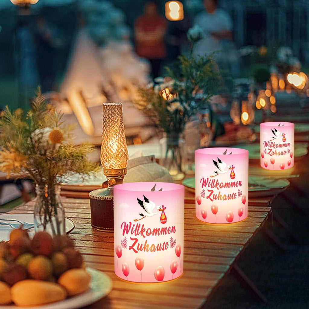 Windlicht 'Welcome Home' ooievaar roze – set van 12