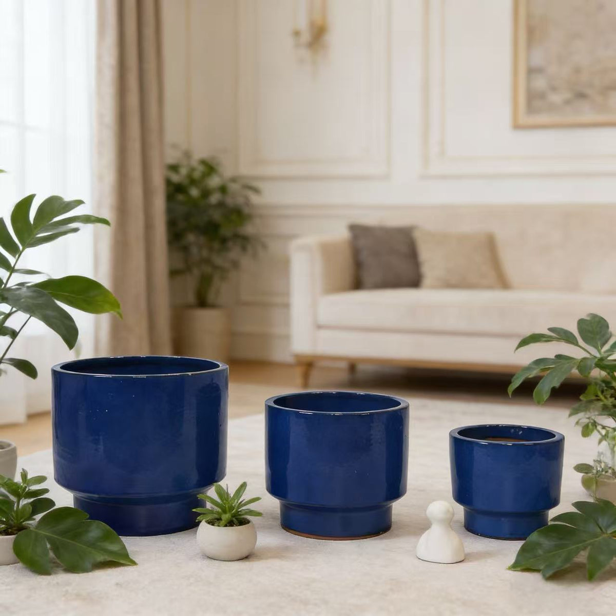 Bloempot keramiek blauw – set van 3