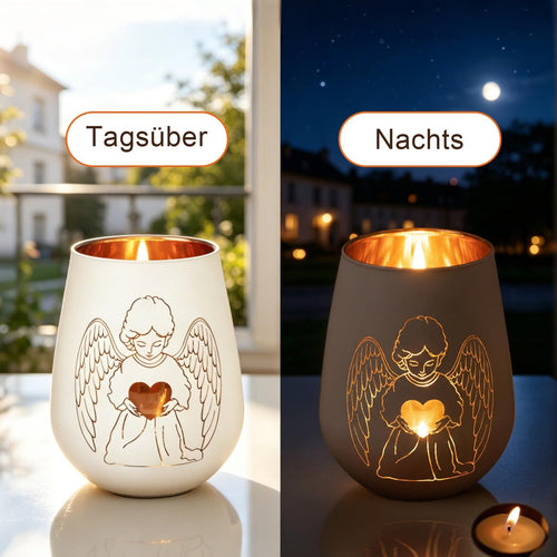 Theelichthouder engel glas wit – 15 cm