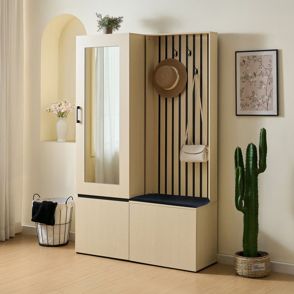 Garderobekast met spiegel houtkleurig – set
