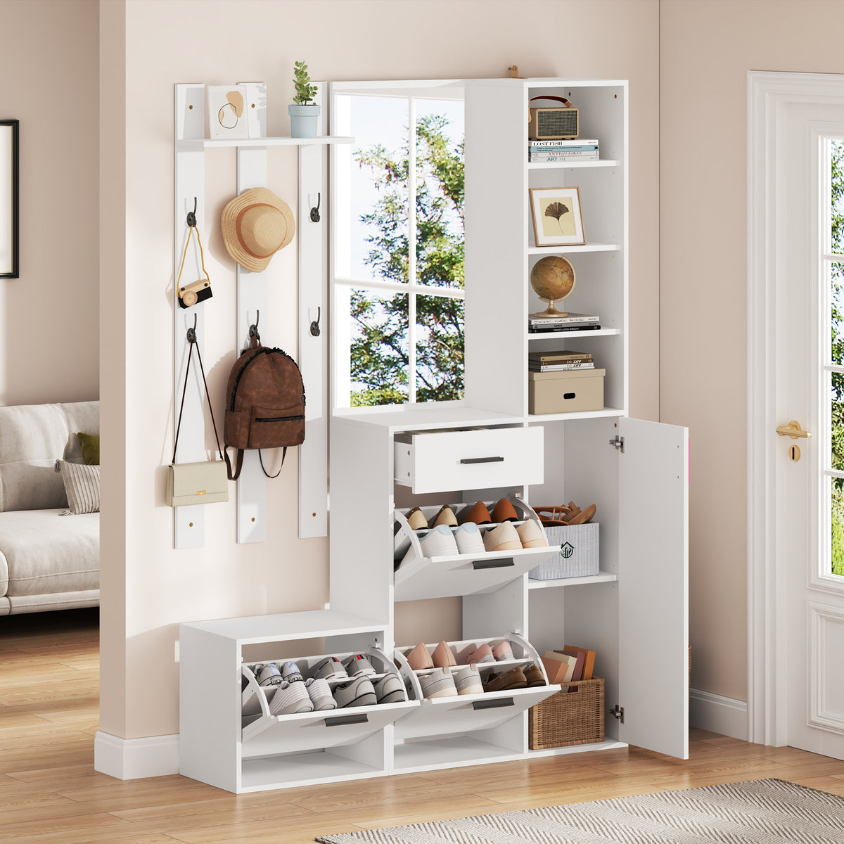 Halmeubel met spiegel wit – set