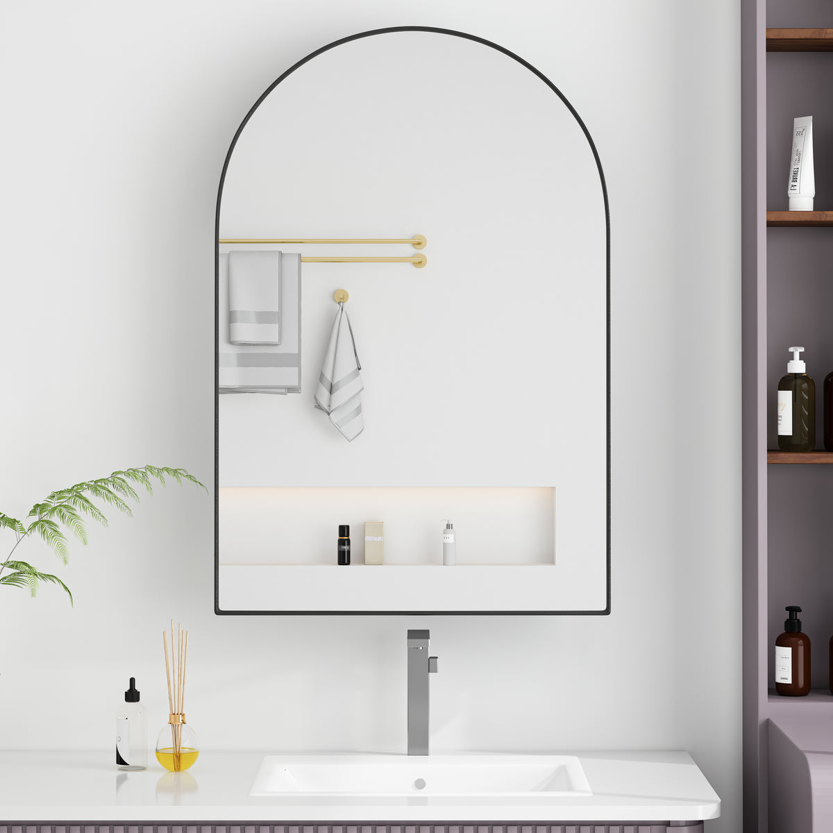 Spiegelkast boogvormig zwart – 91 cm