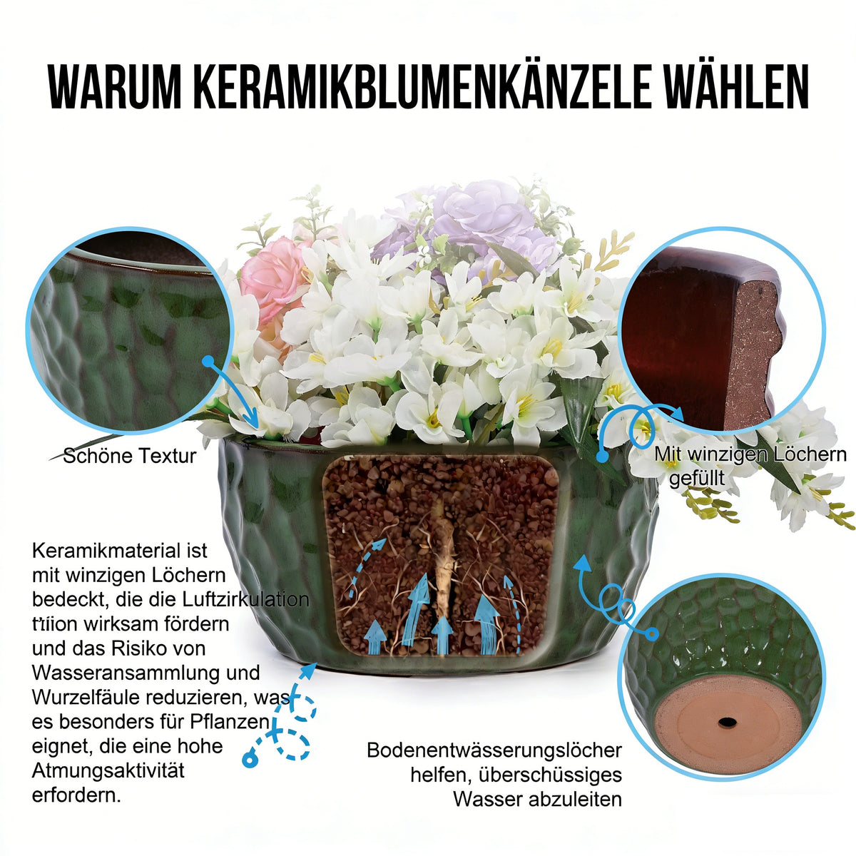 Bloempot keramiek groen – set van 3