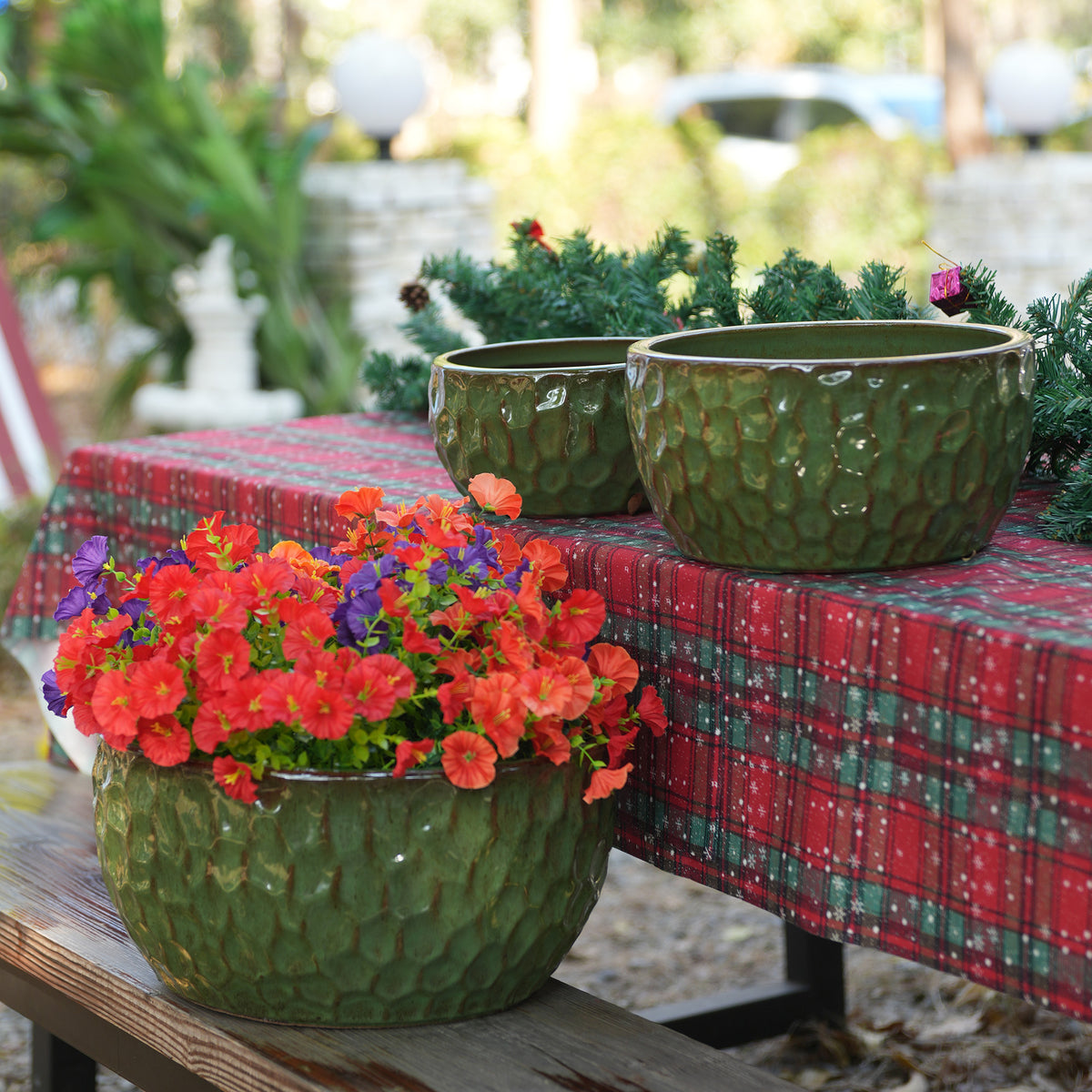 Bloempot keramiek groen – set van 3