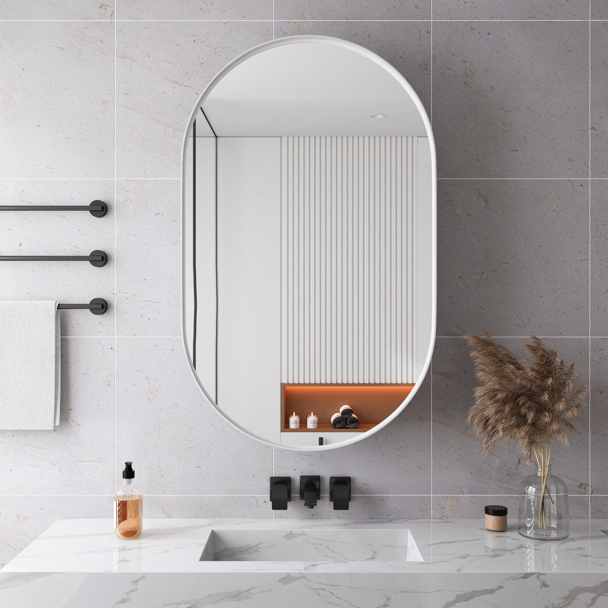Spiegelkast ovaal wit – 85 cm